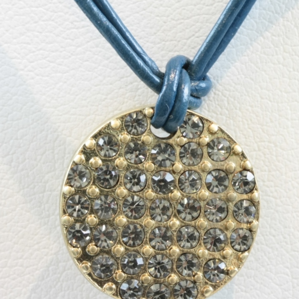 Lia Sophia Pave Pendant Necklace Blue Leather - Picture 7 of 8